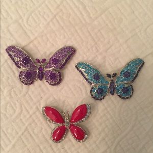 Rhinestone Butterfly brooches set of 3